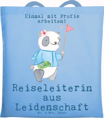 Produktbild von Mr. & Mrs. Panda Tote Bag Reiseleiterin Leidenschaft - Sky Blue - Geschenk, Tasche, Jutebeutel, Schultasche, Laptoptasche, Stoffbeutel