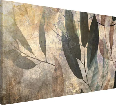 Produktbild von Abstraktes Leinwandbild für die Wand, Blätter in Brauntönen 80x120 cm