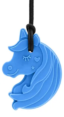 Zdjęcie produktu dla ARK Therapeutic Kaukette Einhorn – sensoryczna zabawka dla dzieci, kształt jednorożca, kolor niebieski. Mocna, przeznaczona dla dzieci o łagodnym do umiarkowanego zapotrzebowaniu na żucie. Kaucette w kształcie jednorożca z sercem i gwiazdką.