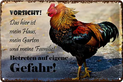 Produktbild von Blechschild Hinweis 30x20cm Huhn Vorsicht das mein Haus