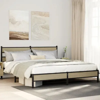 Immagine prodotto di Maison Exclusive - Letto in metallo senza materasso, rovere Sonoma, 183x213 cm