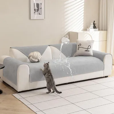 Image de Housse de canapé imperméable en polaire, gris clair, 70 x 240 cm