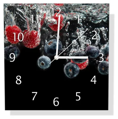 Produktbild von Wallario Design Wanduhr Waldfrüchte im Wasser aus Echtglas, Größe 30 x 30 cm