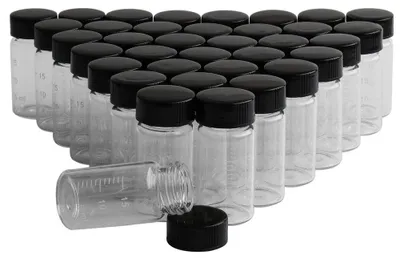 Productafbeelding van Set van 36 Kleine Glazen Flesjes met Zwarte Schroefdop 20 ml