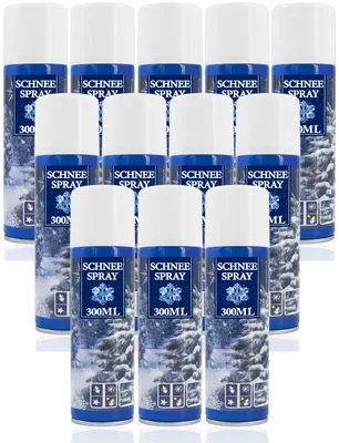 Produktbild von 12x Kunstschnee - Spraydose mit Dekoschnee - Schneespray Weihnachten - Sprühschnee Snowspray Fensterspray Schnee Spray Deko Schnee 300ml