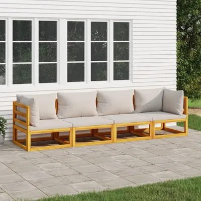 Image de Festnight Lounge Ensemble de meubles de jardin en bois 4 pièces Meuble de balcon gris clair Coussin