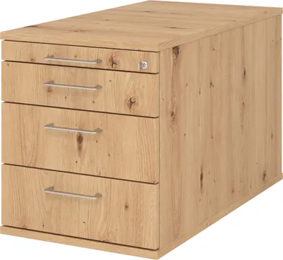 Produktbild von bümö office Rollcontainer - mit 3 Schubladen - Nachbildung: Asteiche, Griff: Bügelgriff (Metall)