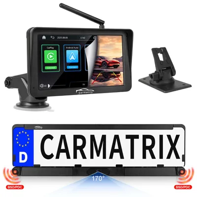 Produktbild von CARMATRIX Solar Rückfahrsystem PDC Einparksensoren mit Android Auto und Apple CarPlay