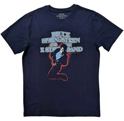 Immagine prodotto di Maglietta a maniche corte, taglia XL, blu navy, con la scritta "Bruce Springsteen The E-Street Band"