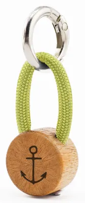 Produktbild von GIPFELWELLE Handgemachter Holz Schlüsselanhänger mit Gravur Kette Ring 4 mm Paracord Segeltau, Damen Herren, Anker, Salbei