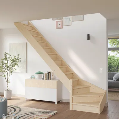 Produktbild von Holztreppe Intercon Casablanca | Fichte | 1/4 gewendelter Verlauf | Linkswendelung | 60 cm Breite | ohne Geländer | mit Setzstufen