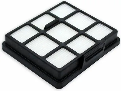 A close-up studio shot of a black and white HEPA filter.