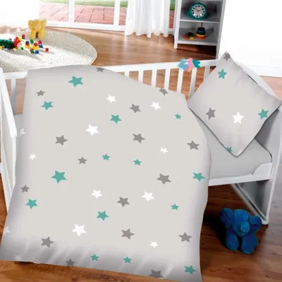 Produktbild von Kinderbettwäsche Bettwäsche Baumwolle 100x135 Grau bunte Sterne Renforcé