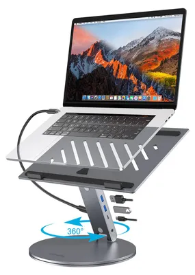 Image de Support pour ordinateur portable/tablette 4smarts ErgoPro avec station d'accueil USB-C 6 en 1, couleur gris