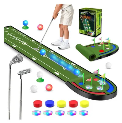 Imagen del producto de Alfombra de golf con pelotas LED – Plegable – Incluye palos