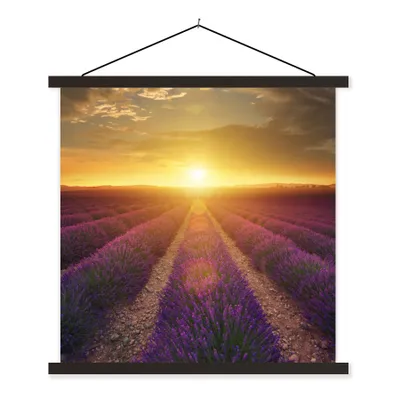 Produktbild von MuchoWow® Textilposter Sonnenuntergang - Lavendel - Frankreich 120x120 cm mit schwarzem Rahmen - Aufhängungsset
