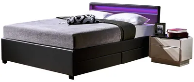 Produktbild von Doppelbett Schubkastenbett inkl. LED, Schubkasten und Lattenrost 140 x 200 cm Dunkelgrau