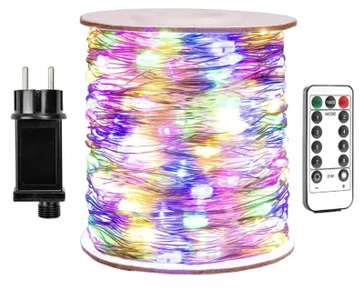 LED-Lichterkette 30 m, 300 LEDs, 8 Modi, IP44, Fernbedienung
