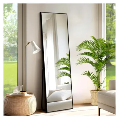 Produktbild von Rechteckiger Ganzkörperspiegel, 150 x 40 cm Standspiegel mit schwarzem Aluminiumrahmen für Schlafzimmer, Eingangsbereich, Flur und Heimdekoration