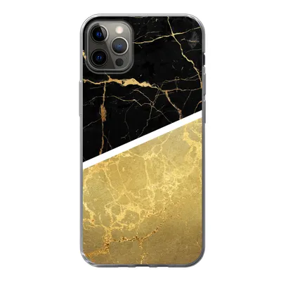 Produktbild von MuchoWow® Handyhülle Schutzhülle Hülle für iPhone 12 Pro Max Marmor - Schwarz - Gold Silikon Softcase Handy Hülle - Hartschale