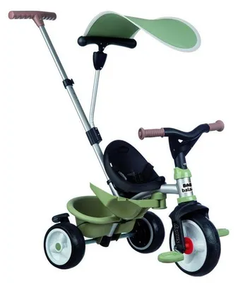 Image de Smoby Tricycle Évolutif 3 en 1 Baby Balade Vert, dès 10 Mois à 3 Ans+, Guidon Parentale Intuitif, Pneus Silencieux, Canopy Anti-UV