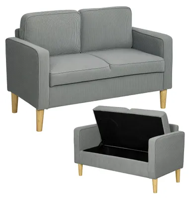Produktbild von HOMCOM Sofa 2 Sitzer klein Couch mit Armlehne, Stauraum für Wohnzimmer, Hellgrau