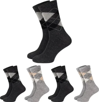 Produktbild von 4 Paar Karosocken für Damen und Herren mit Alpakawolle – handgekettelt weich - Grau/Schwarz - 35/38