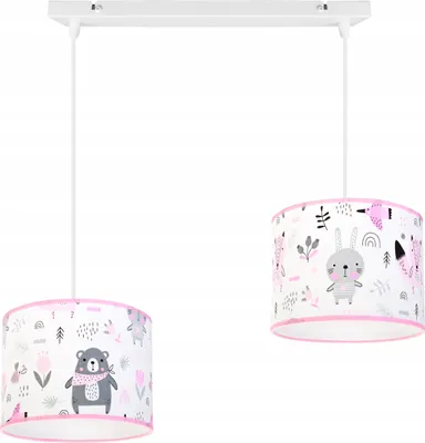Produktbild von Hängelampe für Kinderzimmer - Deckenlampe - Pendelleuchte aus Metall mit Lampenschirm - Klassisch 2-Flammig, Rosa und Grau, Daisy