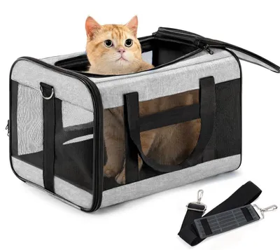 Obrázok produktu pre Prepravná klietka pre mačky, skladacia, do 7 kg, veľkosť L, 43 x 28 x 28 cm, sivá farba