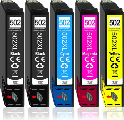 Produktbild von 5er Sparpack Druckerpatronen ersetzt Epson 502XL (502) für WF-2860 WF-2865 WF2880 XP-5100 XP-5105 XP-5150 XP-5155