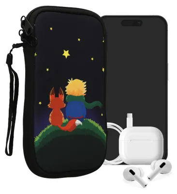 Produktbild von kwmobile Handytasche für Smartphones XL - 6,7/6,8" - Neopren Handy Tasche Hülle Cover Case Schutzhülle - Junge mit Fuchs Gelb Braun Dunkelblau - 17,2