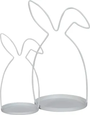 Produktbild von 2tlg. Dekoteller HASE weiß aus Metall Tablett mit Hasensilhouette Osterdeko (2 Größen)
