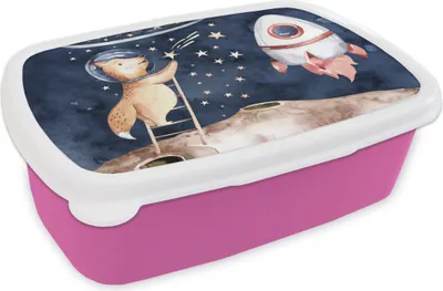 Produktbild von KitchenYeah® Lunchbox Brotzeit Brotdose 17x11 cm Weltraum - Fuchs - Rakete - Junge - Mädchen - Kinder Kinder Brotzeitdose - Lunchpaket - Brotkasten  - Sandwich Box