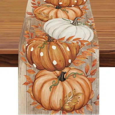 Produktbild von Tischläufer Herbst in Orange mit Kürbissen, 33 x 183 cm, Tischdecke für Erntedankfest und Hochzeiten
