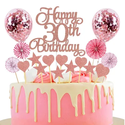 Tortenaufsatz 30. Geburtstag Roségold Glitter Set