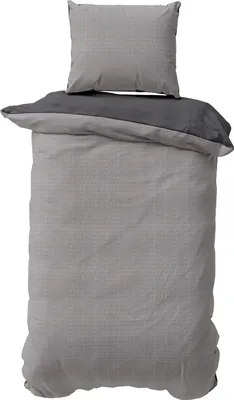 Produktbild von Seersucker Bettwäsche Uni Einfarbig Wende Doubleface Sommer Microfaser Garnitur, Größe:2 teilig 155x220 cm, Farbe:grau / anthrazit