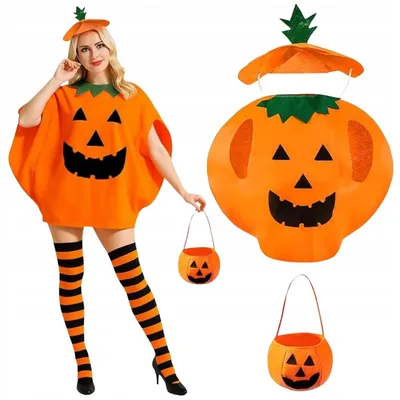 Obrázok produktu pre Kostým Dýňa Súprava 3 Diely - Univerzálna Veľkosť - Oranžová - Halloween Čiapka Taška