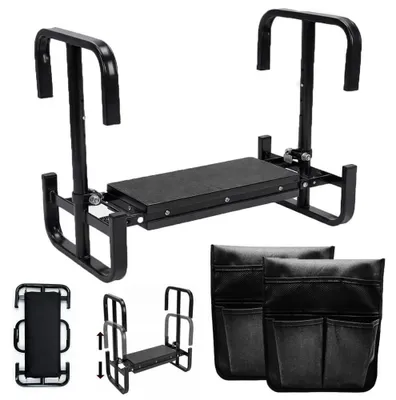 Image de Solidchoice - Tabouret de jardin pliable 2-en-1 avec repose-genoux et sac à outils - Noir