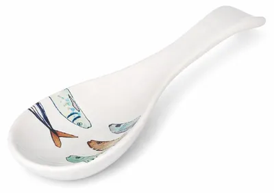Produktbild von Teller, mediterran mit Sardinen-Motiv | Maritime Löffelablage 25 cm