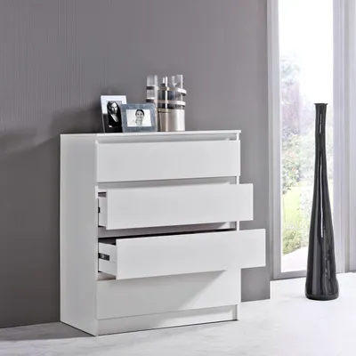 Produktbild von Kommode 80 cm Holz Schrank mit Sideboard Highboard Anrichte Organizer Breite 80 cm, 4 Schublade, weiß