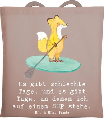 Produktbild von Mr. & Mrs. Panda Jutebeutel Fuchs Stand Up Paddling - Braun Pastell - Geschenk, Paddle, canvas tasche, Laptoptasche, Boarding, Schultasche, Subben, SUB, Uni