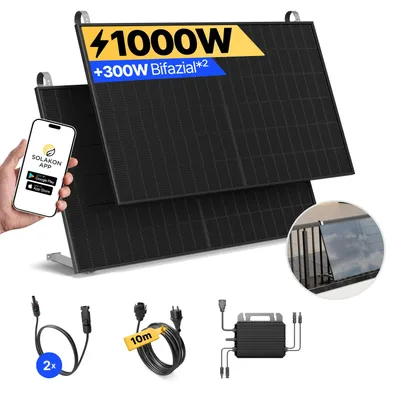 Produktbild von Balkonkraftwerk 1000W Solaranlage mit Balkon Halterung Steckerfertig Komplettset Photovoltaik Anlage 800W - onBasic, Kabellänge:10 m