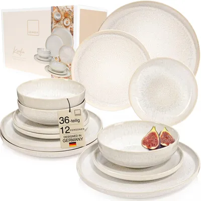 Produktbild von SÄNGER Steingut Geschirrset Korfu, Tafelservice 36 teilig für 12 Personen