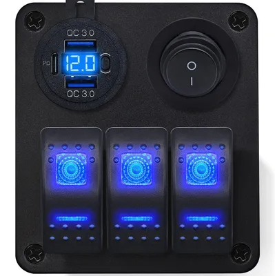 Produktbild von ProRide Schaltpanel 12V Auto/Boot - USB-C 3-Ports QC3.0 + 3 Schalter