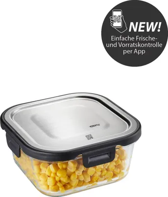 Zdjęcie produktu dla GEFU 12757, Pojemnik, Kwadrat, 0,8 l, Czarny, Przezroczysty, Szkło, Plastik, Silikon, Stal nierdzewna, 300 °C