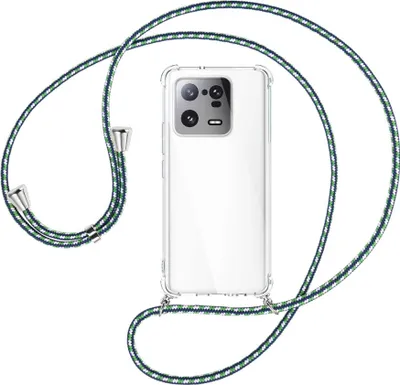 Produktbild von Handykette Backcover-Schutzhülle mit Band (Metall silberfarben) für Xiaomi 13 Pro (6.73'') - grün/blau/weiß