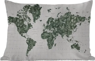 Produktbild von MuchoWow® Outdoor Kissen - Weltkarte - Blätter - Tropisch - 60x40 cm - Wetterfest - Lounge Kissen - Zierkissen - Kissen für Innenräume