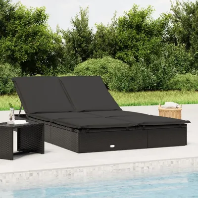 Produktbild von vidaXL Lehátko pro 2 osoby s polštářem Black Poly Rattan