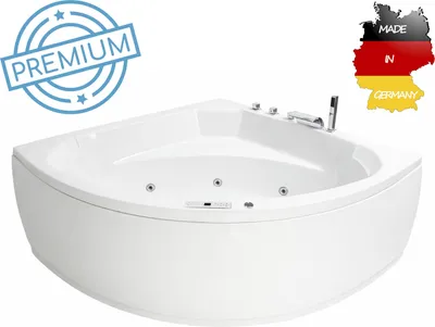Produktbild von Basera PREMIUM Indoor Eck-Whirlpool Badewanne Korfu 155 x 155 cm mit 25 Massagedüsen, Heizung, Ozongenerator, Wasserfall, LED-Ambiente, Touchpanel, Bluetooth, Radio