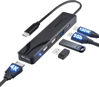 Produktbild von Sabrent HB-TC5P USB-C Hub, 5-in-1 Adapter, HDMI 4K 60Hz, 3x USB-A Ports, 100W Power Delivery Ladeport